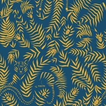 Jungle Tigre Wallpaper Azul Coordonné