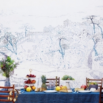 Papier peint panoramique Coromandel Indigo 240x280 cm - 4 lés Bien Fait