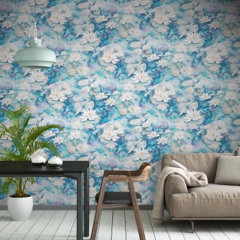 Water Lily Wallpaper Azure blue Matthew Williamson