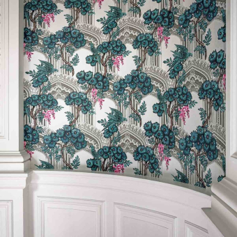 Babylon Wallpaper Tones of teal/Pink Cole and Son