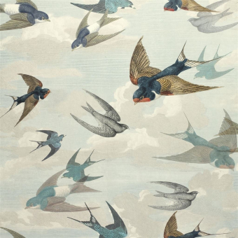 Chimney Swallows Wallpaper Sky blue John Derian