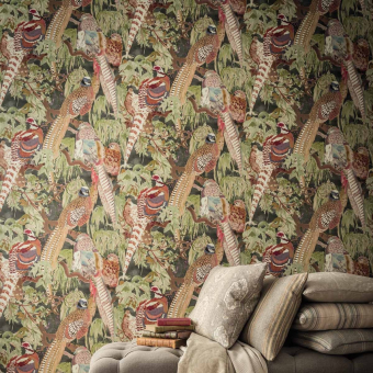 Game Birds Wallpaper Charcoal Mulberry