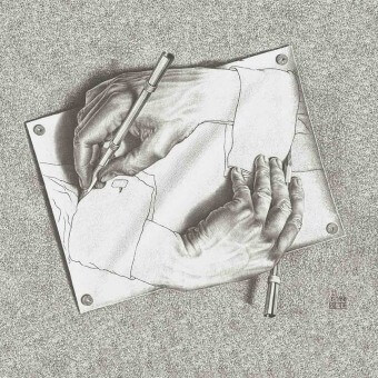 Paneel Drawing Hands Black M.C. Escher