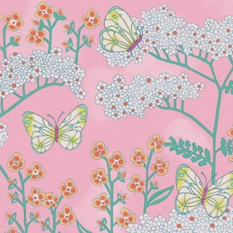 Papier peint panoramique Butterflies and Flowers Pink Eijffinger