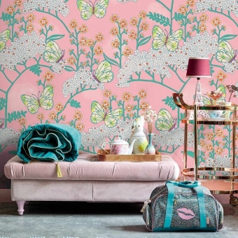 Papier peint panoramique Butterflies and Flowers