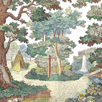Papier peint panoramique Forêt Hutte Mulicolore Maison Images d'Epinal