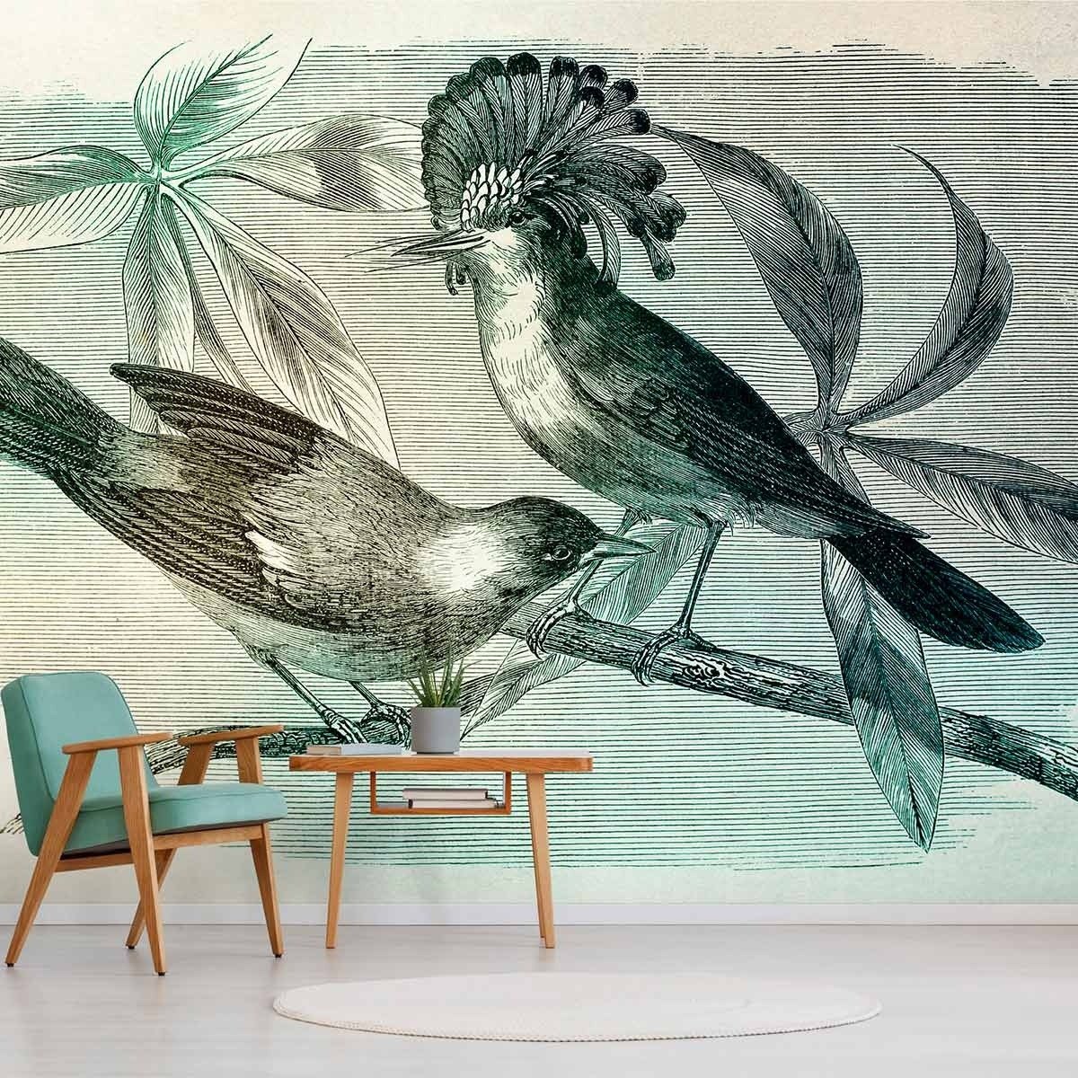 Vintage sales bird wallpaper