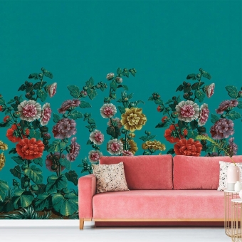 Papeles pintados panorámico rosas Trémières