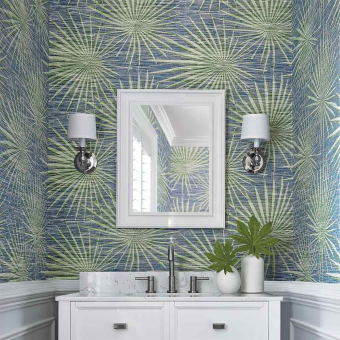 Palm Frond Wallpaper Navy/Green Thibaut
