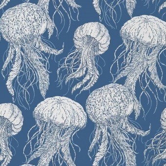 Jelly Fish Bloom Wallpaper Navy Thibaut