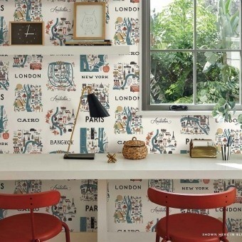 City Maps Wallpaper Blue/Red Rifle Paper Co.
