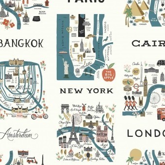 City Maps Wallpaper Blue/Red Rifle Paper Co.