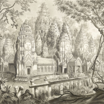 Papier peint panoramique Ruines du Bayon Monochrome Etoffe.com x Agence Musées Nationaux