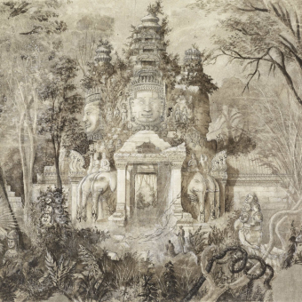 Panoramatapete Angkor Thom Monochrome Etoffe.com x Agence Musées Nationaux
