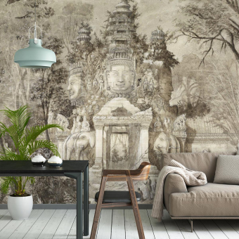 Papier peint panoramique Angkor Thom Monochrome Etoffe.com x Agence Musées Nationaux