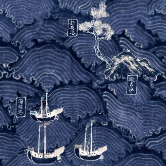 Panoramatapete Waves Of Tsushima Indigo/Taupe Mindthegap