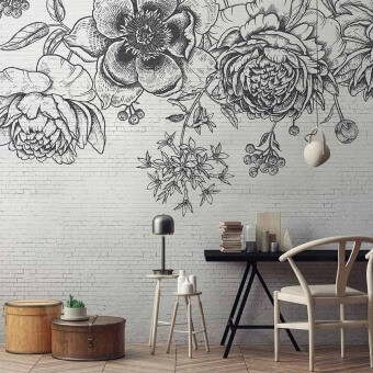 Black Flower Brick Wall Panel