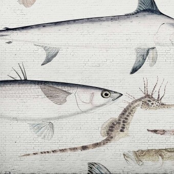 Papier peint panoramique White Brick Wall & Fish