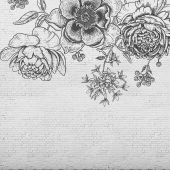 Papier peint panoramique Black Flower Brick Wall