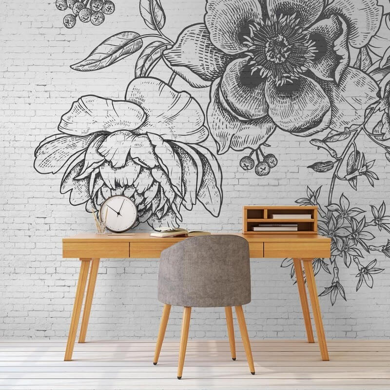 Black Flower Brick Wall Panel Les Dominotiers