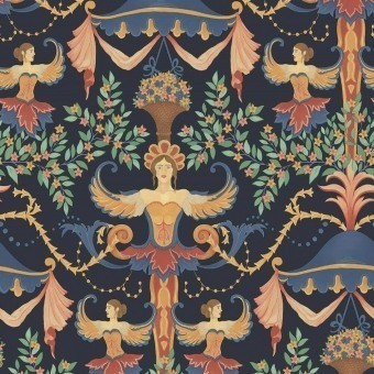 Chamber Angels Wallpaper Denim/Red/Marigold Cole and Son