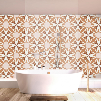 Floral cement Tile Blanc/Brique Beauregard Studio