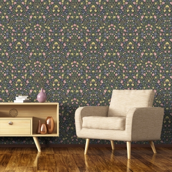 Court Embroidery Wallpaper Coral/Marigold/Hyacinth Cole and Son