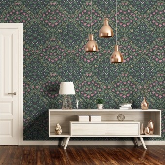 Tapete Tudor Garden Plum/Olive Green Cole and Son