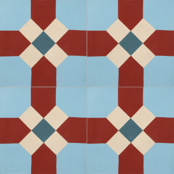 Victorian Warwick cement Tile Ivory, Rusty Red, Slate Blue, French Blue De Tegel