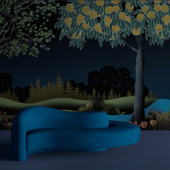Paneel Wild Orchard Collage bleu-nuit Yo2