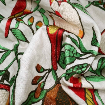 Les Inséparables Embroidered Embroidered Fabric Vert/Beige Nobilis