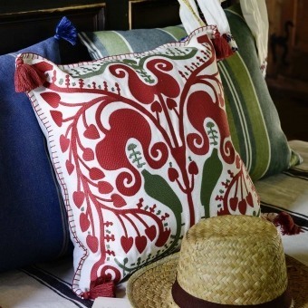 Transylvanian Suzani Embroidered Linen Cushion