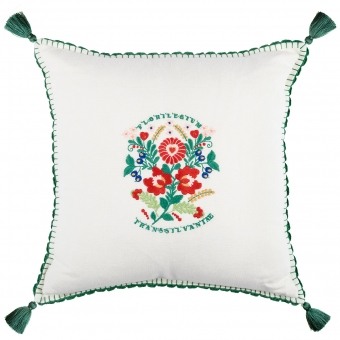 Transylvanian Florilegium Embroidered Linen Cushion