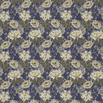 Chrysanthemum Fabric Indigo/Cream Morris and Co
