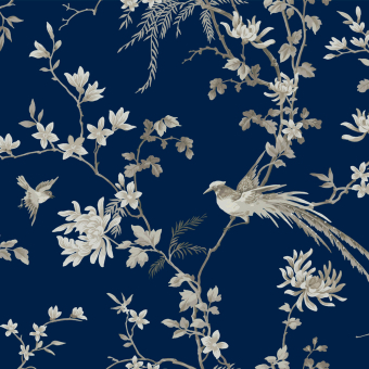 Bird And Blossom Chinoserie Wallpaper Black York Wallcoverings