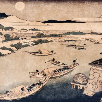 Papier peint panoramique La rivière Yudogawa Beige Etoffe.com x Agence Musées Nationaux