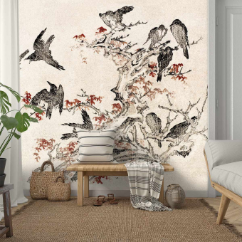 Papeles pintados Oiseaux dans les branches d'un érable
