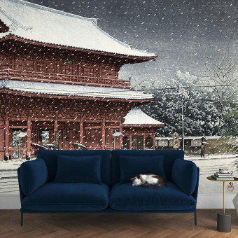 Le temple de Zôzôji sous la neige Panel Snow Etoffe.com x Agence Musées Nationaux