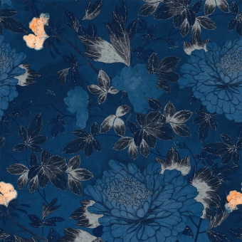 Papier peint panoramique The Cantonese Garden Indigo blue. Light Blue. Peach Mindthegap
