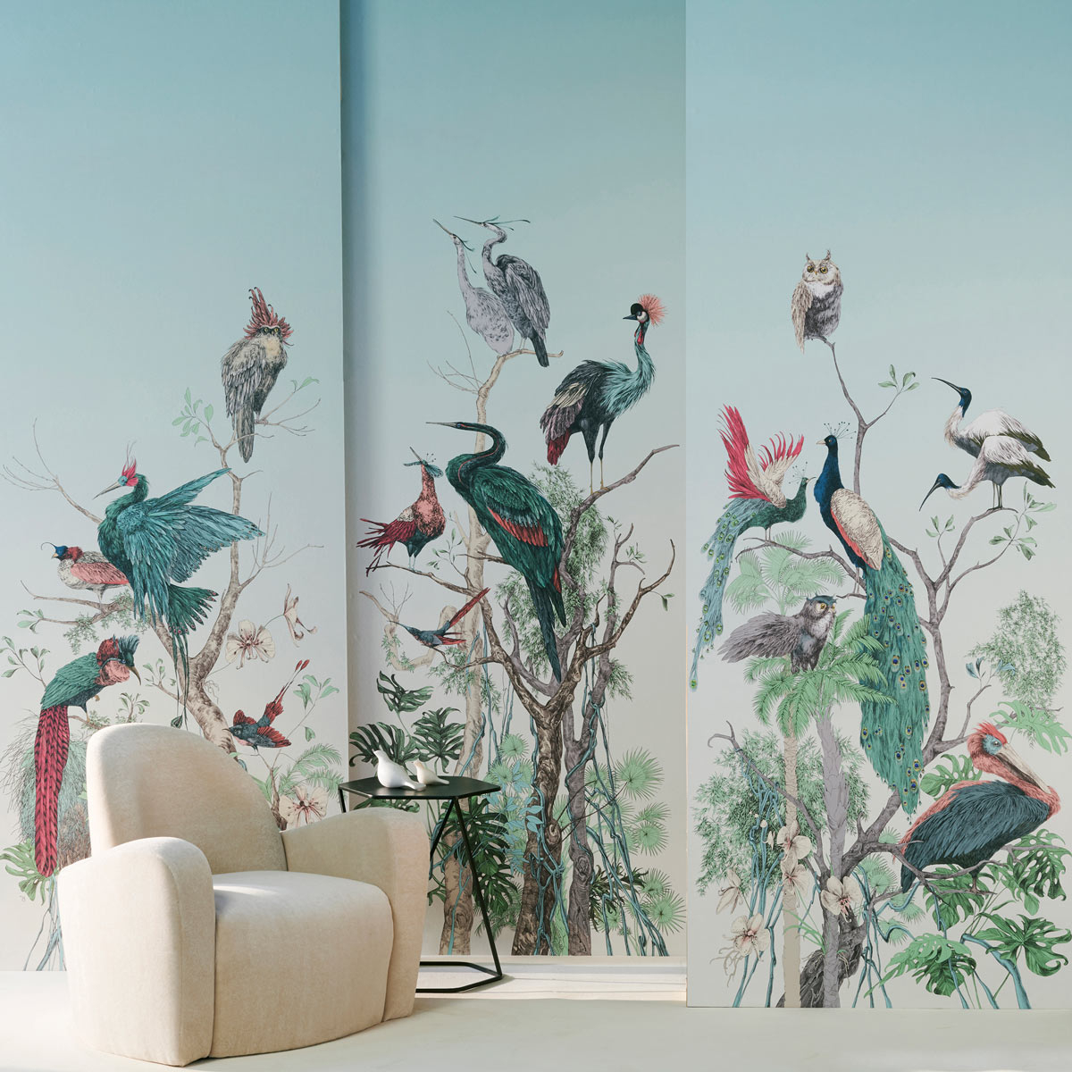 Papier Peint Abcliving Design Shimmer – Floral Oiseau, Turquoise, Vert, Argent – Ema-48