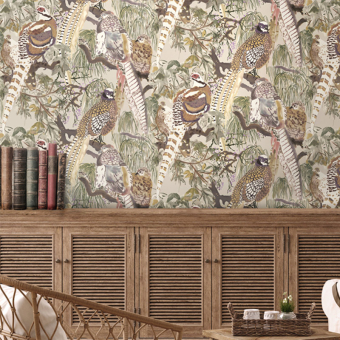 Game Birds II Wallpaper Charcoal Mulberry