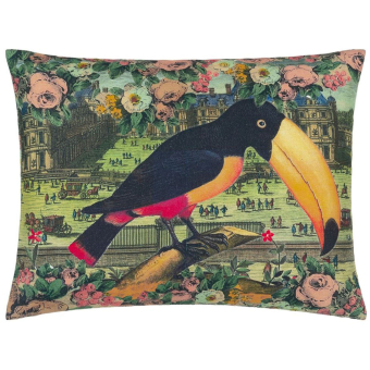 Toucan Floral Sepia Cushion  John Derian