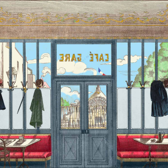 Papier peint panoramique Café de la Gare 390x300 cm - 6 lés Maison Images d'Epinal