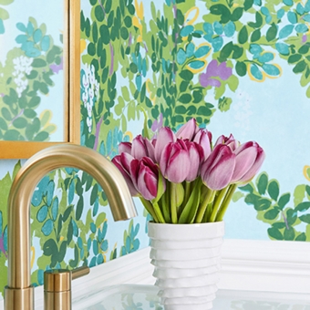 Central Park Wallpaper Navy and Pink Thibaut