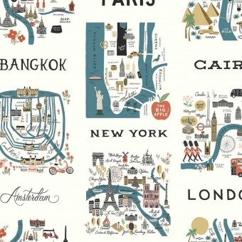 City Maps adhesive wallpaper Blue/Red Rifle Paper Co.