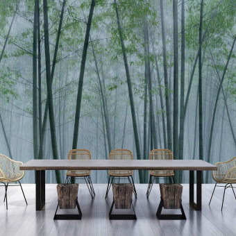 In The Bamboo Panel Blue Walls by Patel