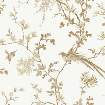 Bird And Blossom Chinoserie Wallpaper White/Gold York Wallcoverings