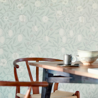 Pure Fruit Wallpaper Grey Blue Morris and Co