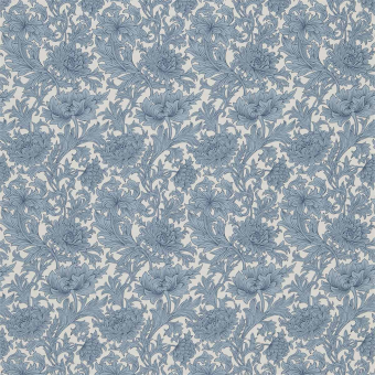 Chrysanthemum Toile Fabric Woad/Chalk Morris and Co