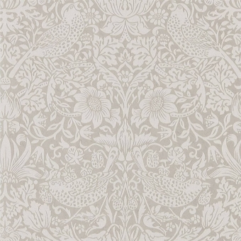 Pure Strawberry Thief Wallpaper Silver/Stone Morris and Co